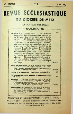 Revue Ecclésiastique de Metz 1960-05