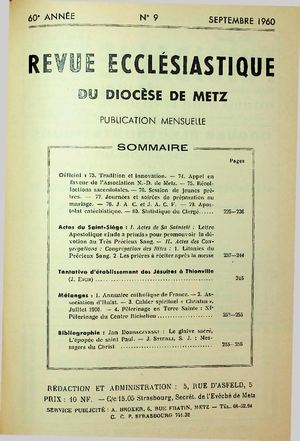 Revue Ecclésiastique de Metz 1960-09