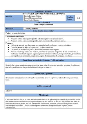 Factor 1 Guía 2 Producción Textual El Adjetivo