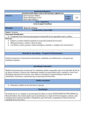 Factor 3 Guía 3 Literatura Estructura Y Análisis De Un Texto Lírico=el Poema