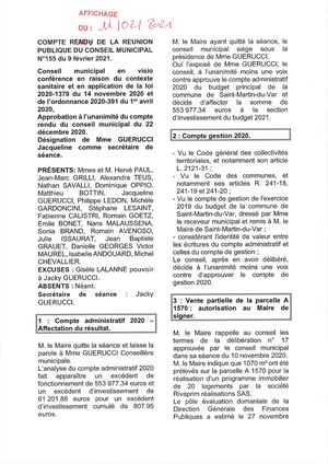 Conseil Municipal N° 155 DU 9 FEVRIER 2021