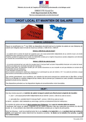 Fiche Droit Local Et Maintien De Salaire Alsace Moselle