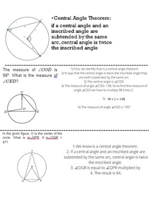 1)we Know It Is A Central Angle Theorem, So We Review The Central Angle Theorem 2) It Says That The Central Angle Is Twice The Inscribed Angle They Are Both Subtended By The Same Arc 3) First, We Identify That A