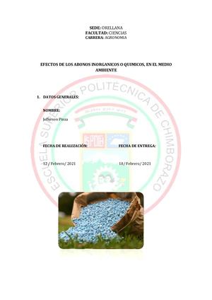 INFORME , los abonos quimicos y susaciones destructoras en el medio ambiente