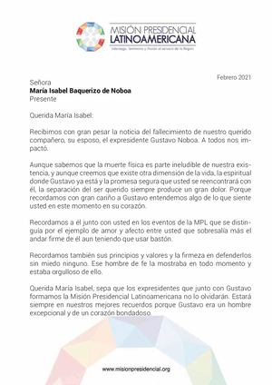 Condolencias para María Isabel Baquerizo y Familia