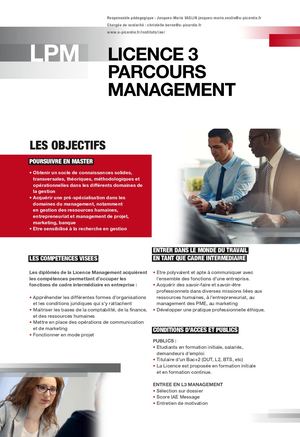 Plaquette IAE Licence 3 Parcours Management