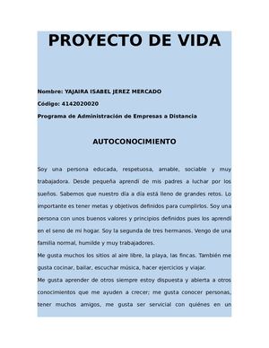 Proyecto De Vida Trabajo Final
