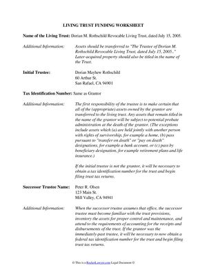 Living Trust Funding Worksheet Single