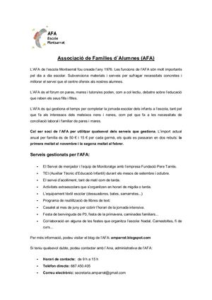Informació Afa Portes Obertes 2021