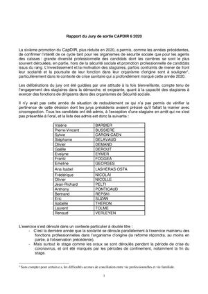 Rapport du Jury de sortie 2020