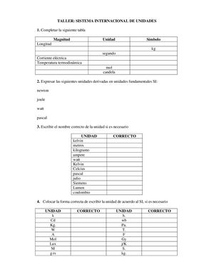 Taller de conocimientos del SI