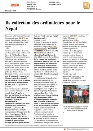 Retombée Presse Huma Nepal Ouest France Esiea Octobre 2018
