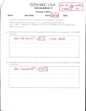 Math Ai Y1 Semester 2 Test 1 (Mark Scheme)