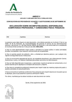 Anexo V Convocatoria