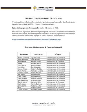 Aprobados a grado periodo 2021 - 1