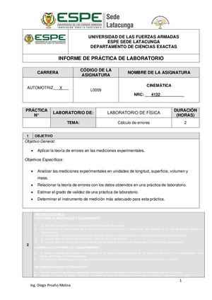 Informe De Laboratorio Cálculo De Errores Rios Luis Nrc4132