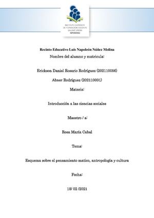 Esquema Sobre El Pensamiento Mitico , Cultura Y Antropologia