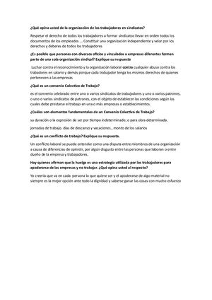 Qué Opina Usted De La Organización De Los Trabajadores En Sindicatos
