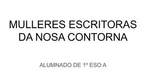 Mulleres Escritoras Da Nosa Contorna