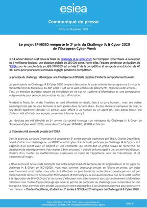Communiqué de presse - Projet SPINGEO European Cyber Week - ESIEA