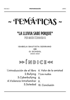 Profundización Temáticas Del Libro La Lluvia Sabe Porque Isabela Bautista Serrano Gi School 17 Feb 2021