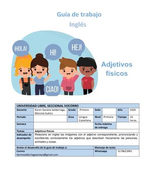 Guia De Trabajo En Ingles, Adjetivos Fisicos Pdf