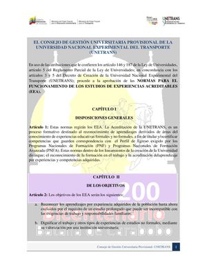 REGLAMENTO DE  EEA DE LA UNETRANS.