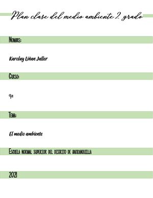 Plan Clase Del Medio Ambiente 2 Grado
