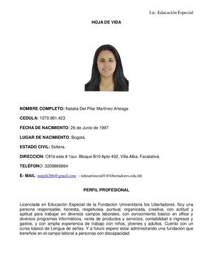 Hoja De Vida Natalia 2021