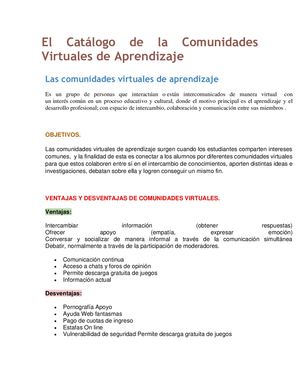 El Catálogo De La Comunidades Virtuales De Aprendizaje