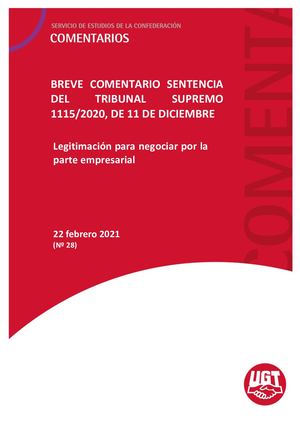 SENTENCIA DEL TRIBUNAL SUPREMO 1115/2020 sobre falta de legitimación negocial de la parte empresarial.