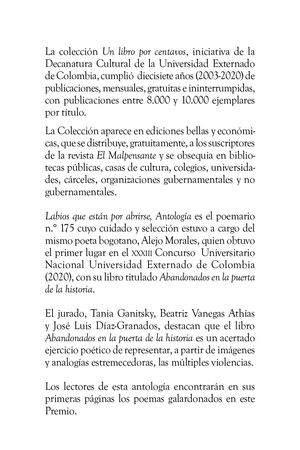 Labios que están por abrirse. Antología. Alejo Morales