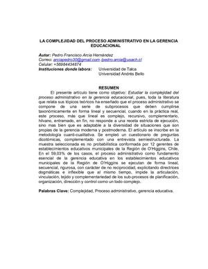 Complejidad Del Proceso Administrativo