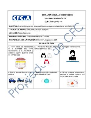 Guía Área Segura, Desinfección En Casa Prevención Covid 19