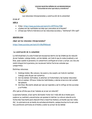 Relaciones Interpersonales Y Construcción De La Comunidad 8°a