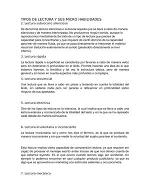 Tipos De Lectura Y Sus Micro Habilidades