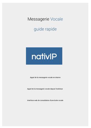 Messagerie Vocale nativIP - documentation rapide utilisateur