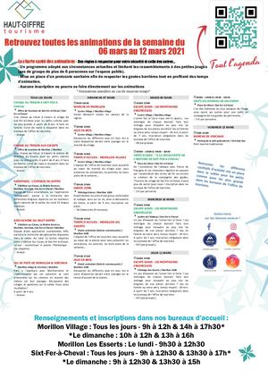 Programme des animations Haut Giffre Tourisme du 6 au 12 mars 2021