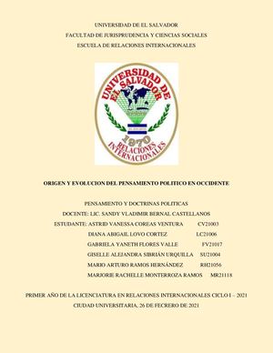 Origen Y Evolucion Del Pensamiento Politico En Occidente