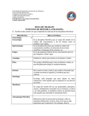 Hoja De Trabajo Intentos De Definir La Filosofía 2