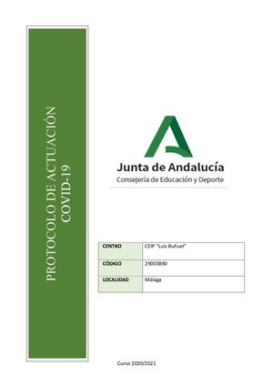 Protocolo Actuación Covid 19 Ceip Luis Buñuel Málaga Sin Contactos