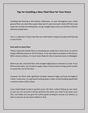 Tips For Installing A New Tiled Floor For Your Home