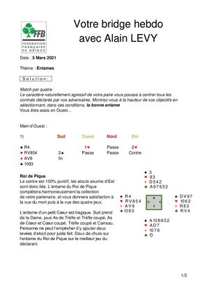 15. Solution Alain Lévy Votre Bridge Hebdo 05 03 2021