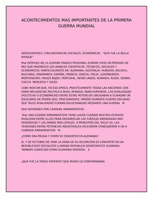 Acontecimientos Mas Importantes De La Primera Guerra Mundial