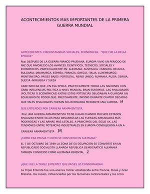 Acontecimientos Mas Importantes De La Primera Guerra Mundial