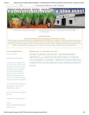 RUBEN ALBERTO BENEGAS: Ruben Alberto Benegas Autoberbiografía Artística (50 Años De Trayectoria) Y ÁLbum Guitarrero Y Cantor Disco De Audio Digital Compacto (Cd) De Producción Independiente (2023)