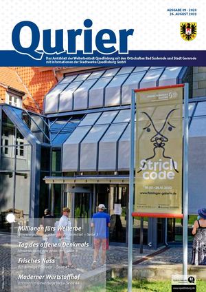 Qurier 09/2020 vom 26.08.2020 - Das Amtsblatt der Welterbestadt Quedlinburg mit den Ortschaften Bad Suderode und Stadt Gernrode mit Informationen der Stadtwerke Quedlinburg GmbH