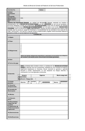 Minuta De Contrato De Prestacion De Servicios De Una Hoja