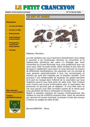 Le Petit Cranceyon N°71 Janvier 2021