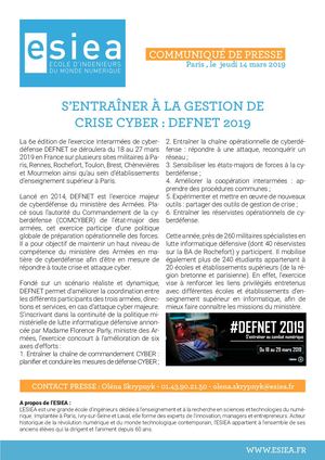Communiqué de presse - Defnet 2019  - Mars 2019 - ESIEA